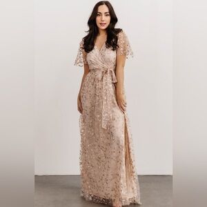 Marseille Embossed Maxi Dress | Sequin Champagne